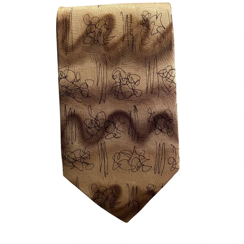 J. Garcia Mens Silk Tie Tree Collection Fifteen Abstract Brown Gold Vintage 1996